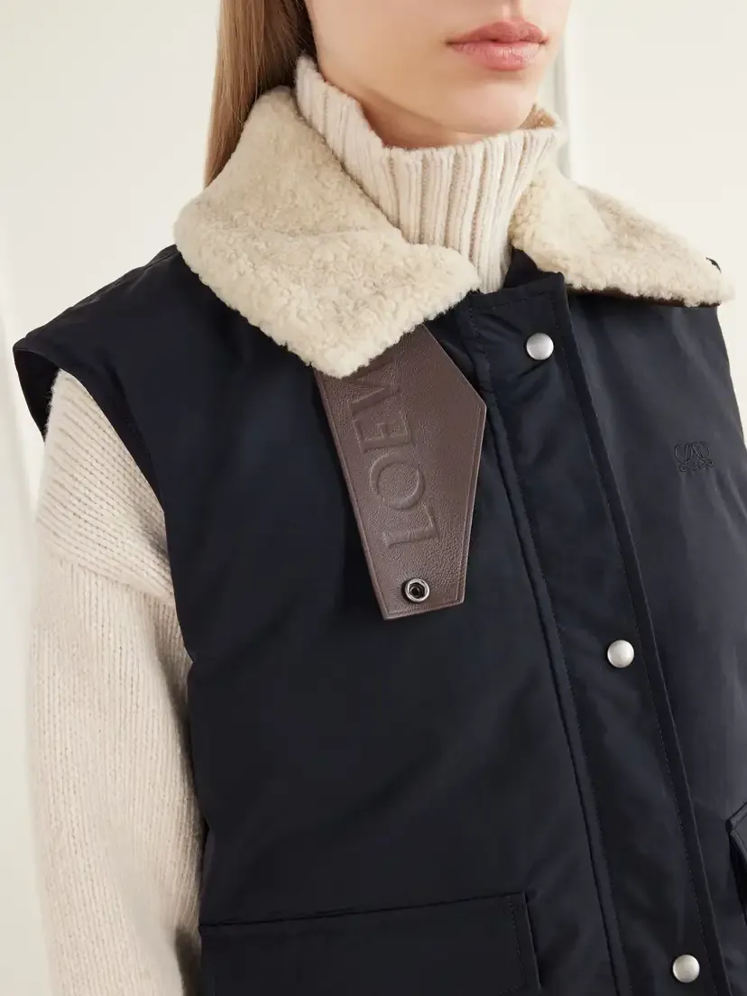 Loewe Logo-debossed Shearling And Leather-trimmed Cotton-blend Canvas Vest | Thumbnail 6 Loewe Logo-debossed Shearling And Leather-trimmed Cotton-blend Canvas Vest | Thumbnail 6