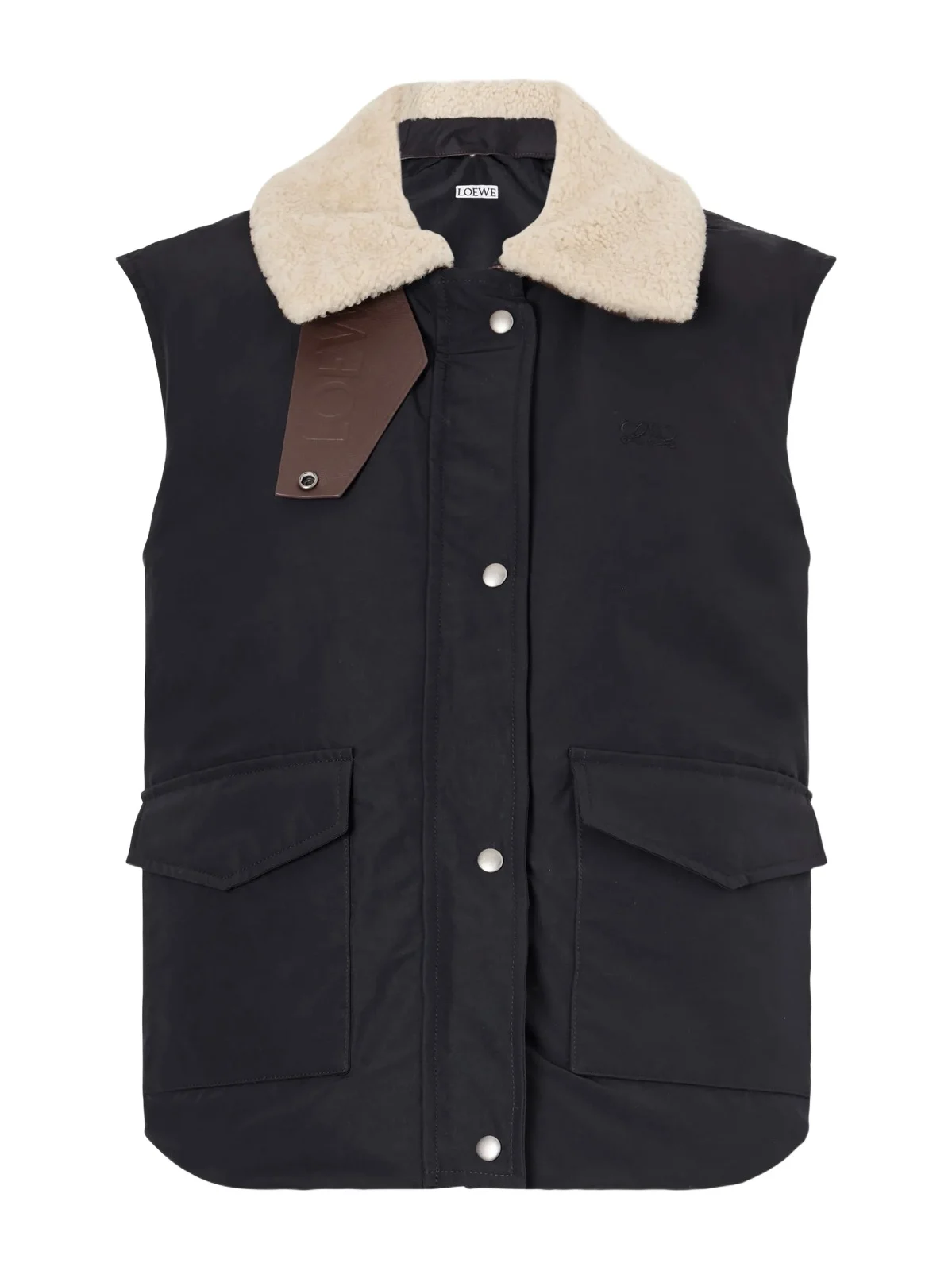Logo-debossed Shearling And Leather-trimmed Cotton-blend Canvas Vest