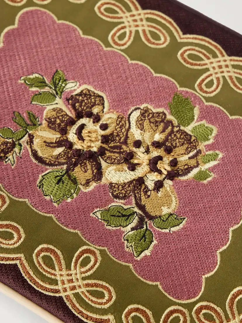 ALÉMAIS Lacey Embroidered Leather-trimmed Satin Clutch | Thumbnail 5