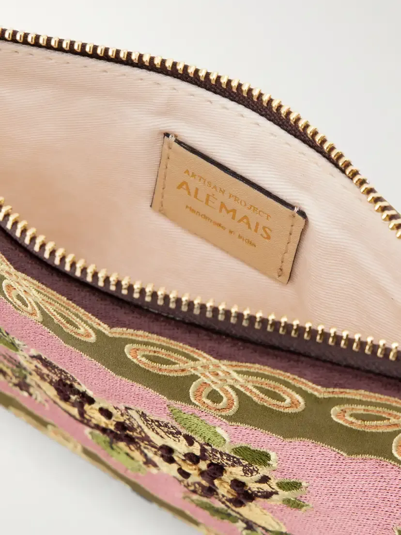 ALÉMAIS Lacey Embroidered Leather-trimmed Satin Clutch | Thumbnail 6