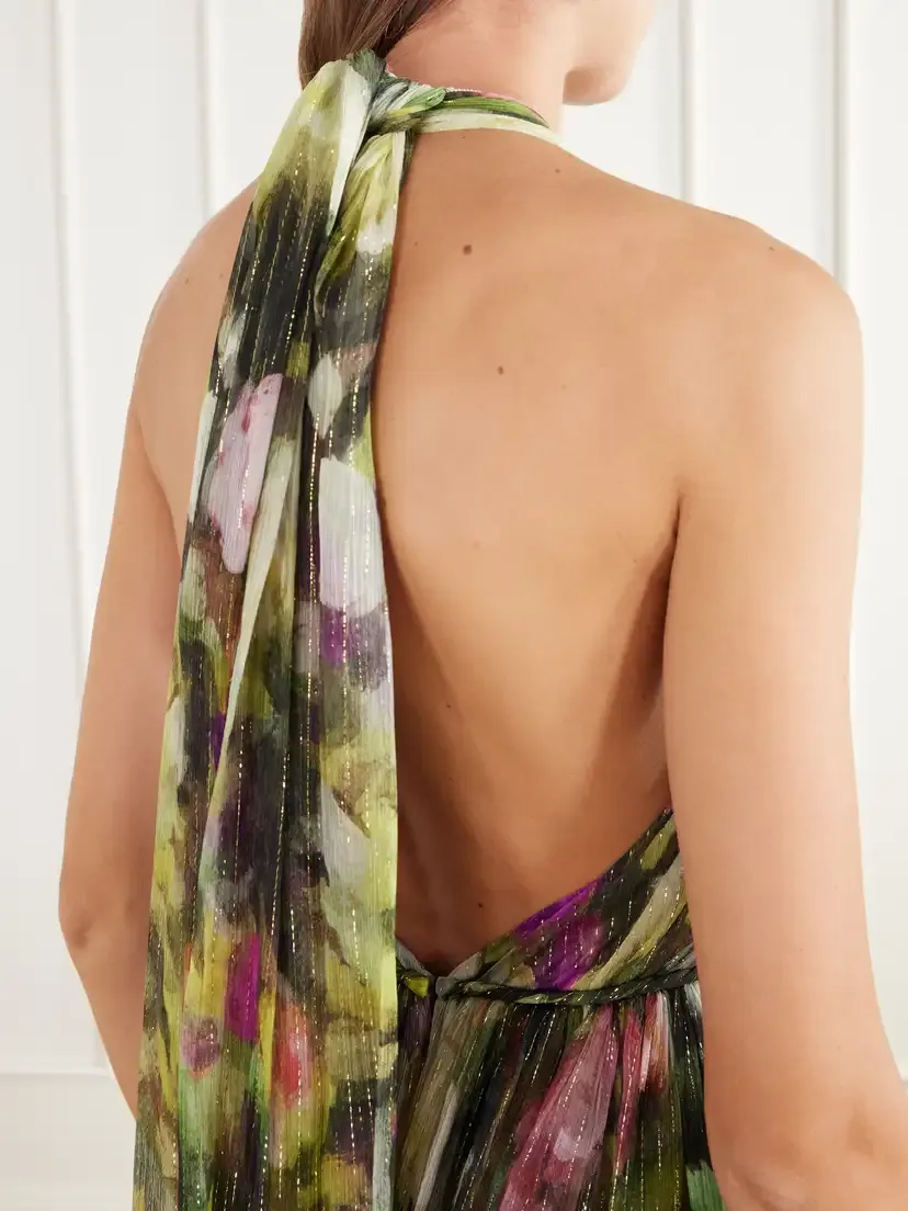 Oscar de la Renta Belted Tie-detailed Floral-print Silk-blend Chiffon Halterneck Gown | Thumbnail 5 Oscar de la Renta Belted Tie-detailed Floral-print Silk-blend Chiffon Halterneck Gown | Thumbnail 5