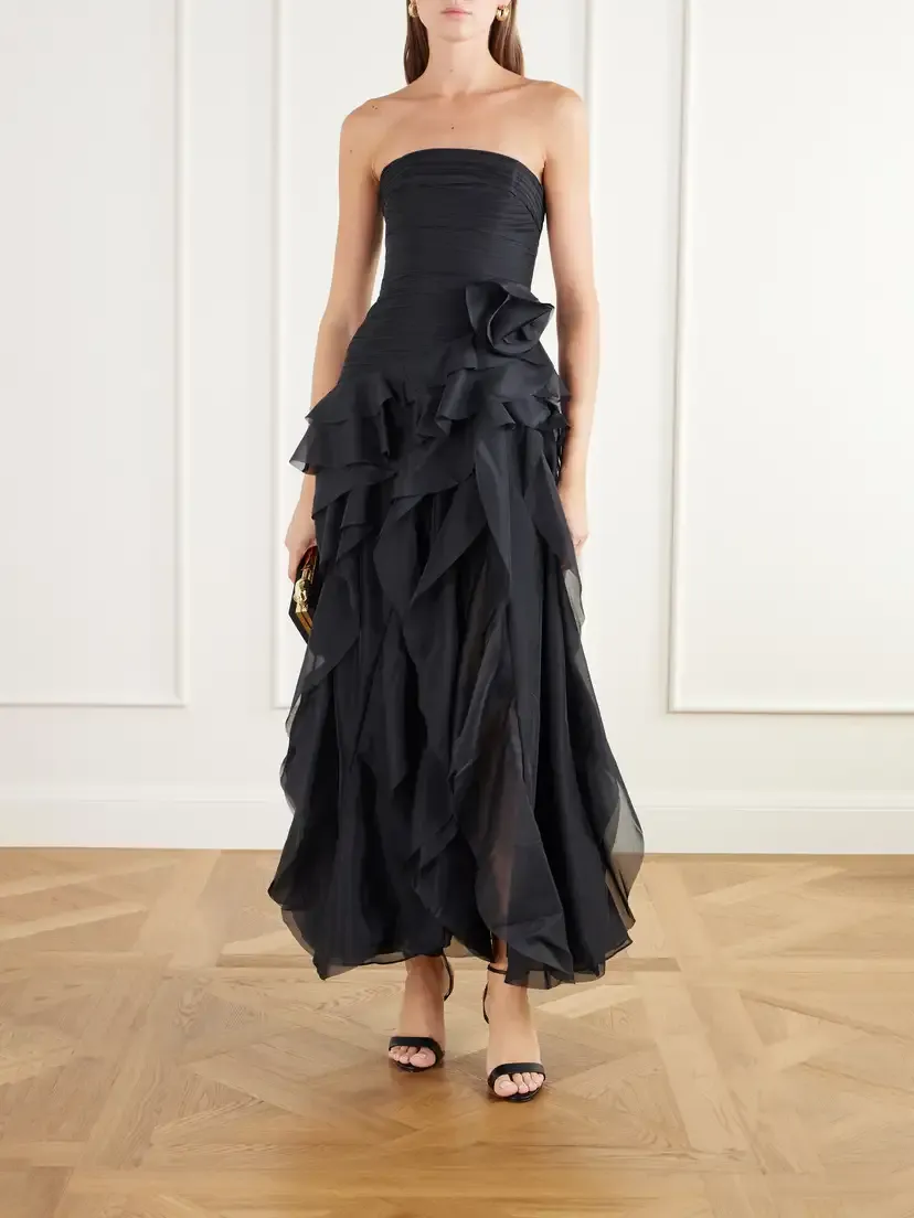 Aje Canyon Strapless Appliquéd Ruffled Plissé Chiffon Gown | Thumbnail 2 Aje Canyon Strapless Appliquéd Ruffled Plissé Chiffon Gown | Thumbnail 2