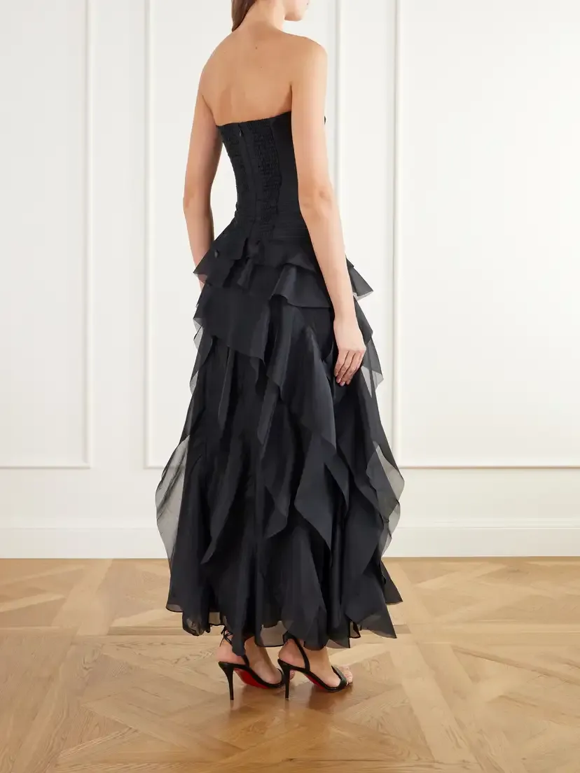 Aje Canyon Strapless Appliquéd Ruffled Plissé Chiffon Gown | Thumbnail 3 Aje Canyon Strapless Appliquéd Ruffled Plissé Chiffon Gown | Thumbnail 3