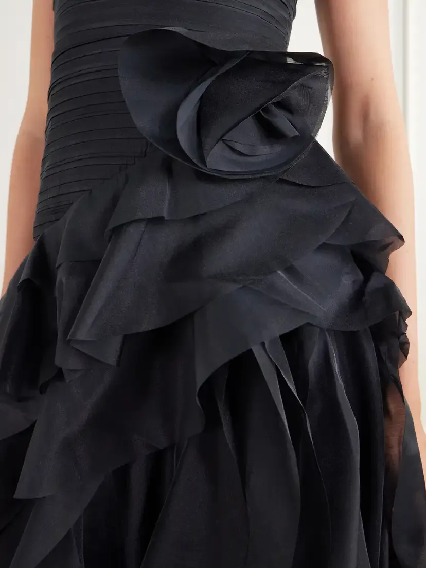 Aje Canyon Strapless Appliquéd Ruffled Plissé Chiffon Gown | Thumbnail 4 Aje Canyon Strapless Appliquéd Ruffled Plissé Chiffon Gown | Thumbnail 4