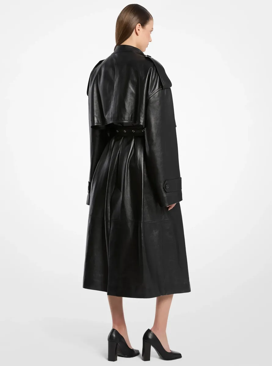 Michael Kors Collection Plongé Leather Trench Coat in Black | Thumbnail 2 Michael Kors Collection Plongé Leather Trench Coat in Black | Thumbnail 2
