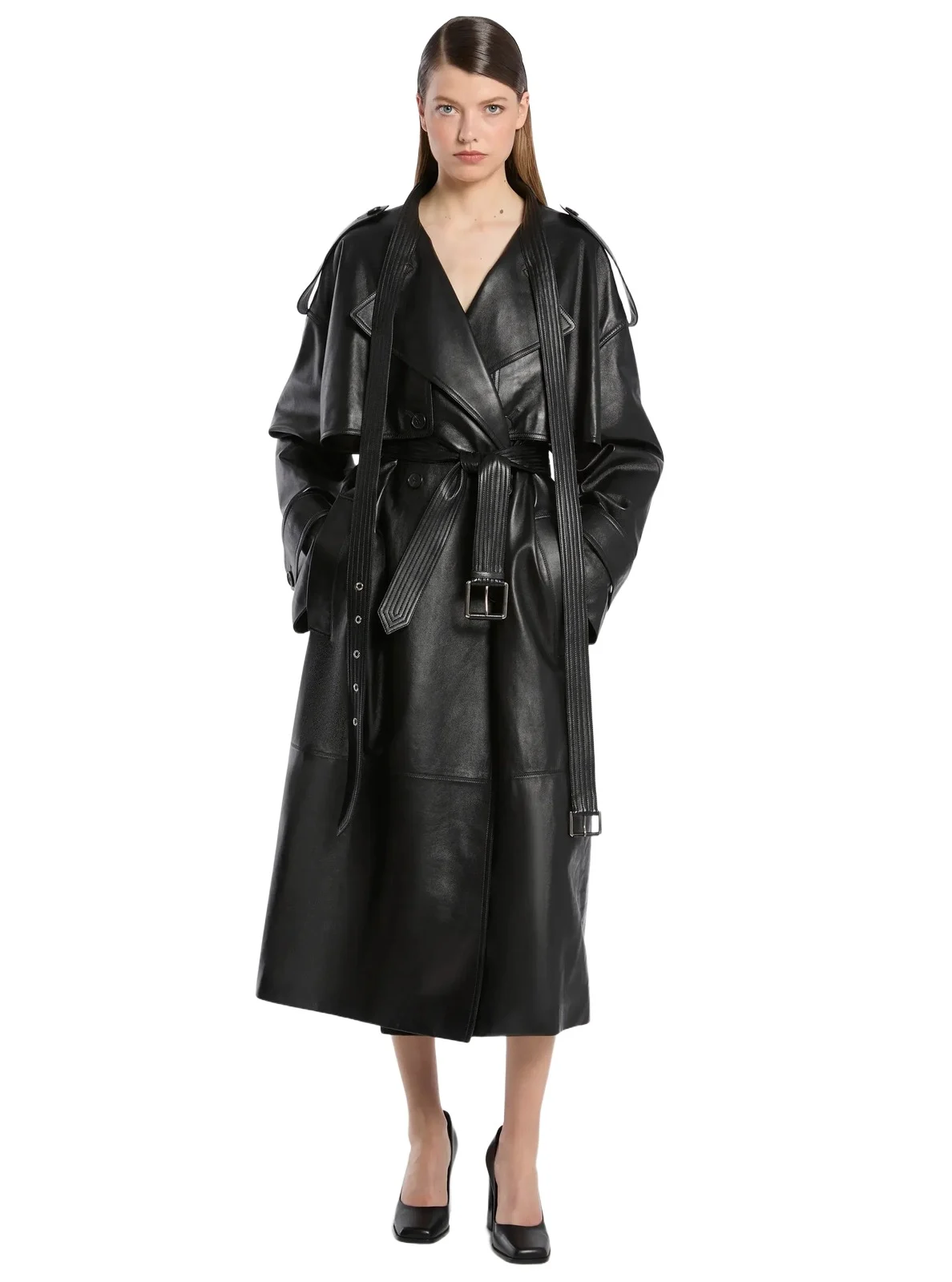 Michael Kors Collection Plongé Leather Trench Coat in Black