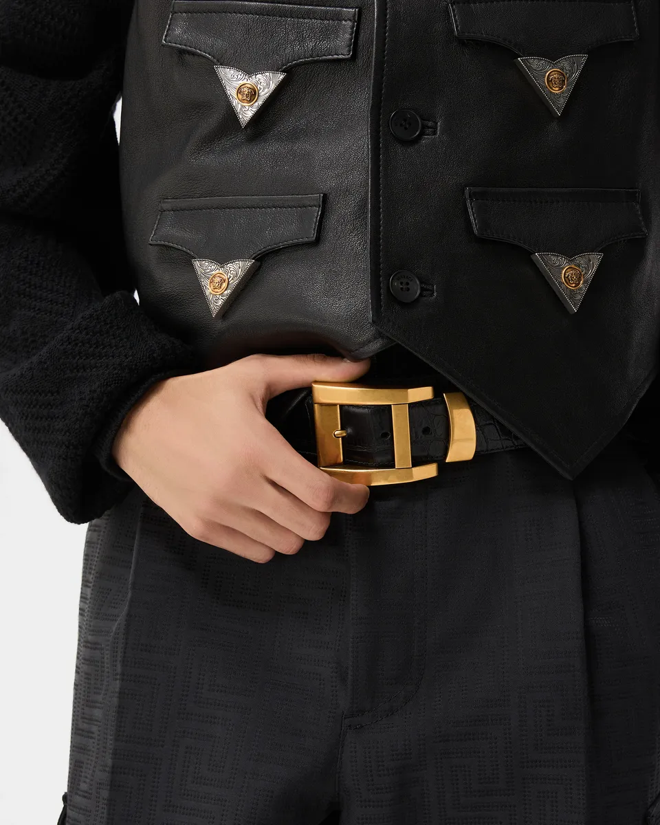 Versace Croc-Effect Leather Belt 4 cm | Thumbnail 2