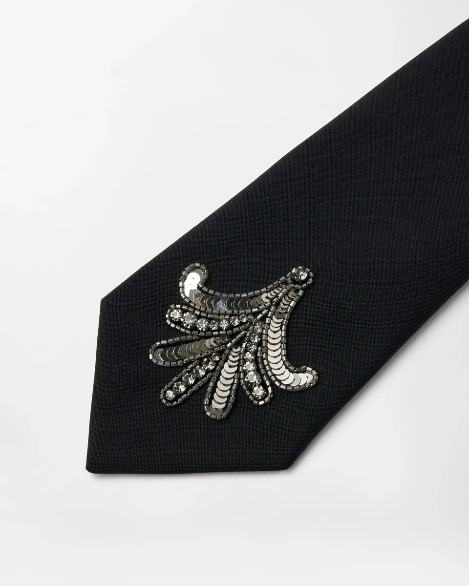 Versace Embroidered Wool-Mohair Tie | Thumbnail 2 Versace Embroidered Wool-Mohair Tie | Thumbnail 2