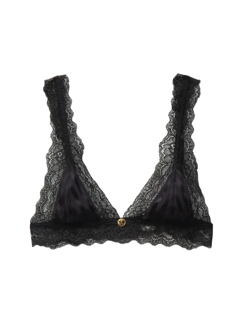 Jacquard Lace-Trim Silk Bralette