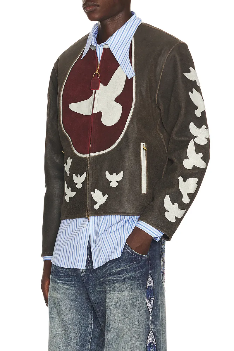 KidSuper Doves Distressed Leather Moto Jacket | Thumbnail 2 KidSuper Doves Distressed Leather Moto Jacket | Thumbnail 2