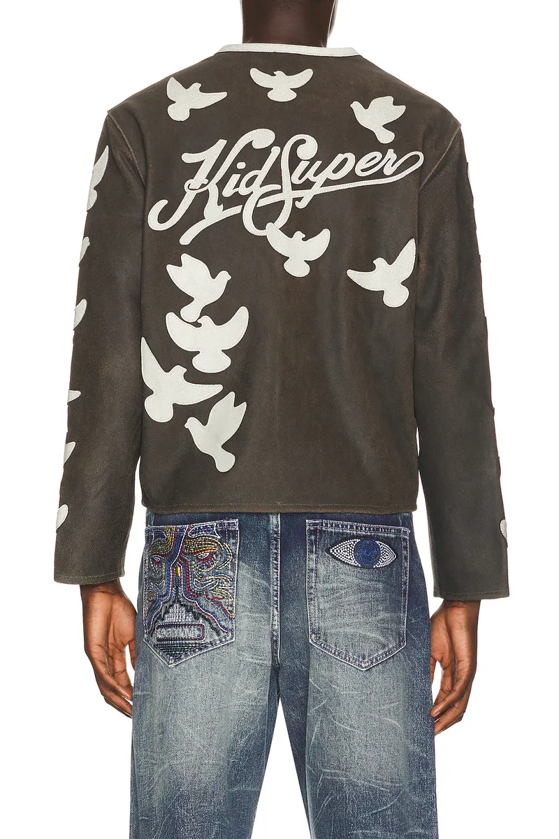 KidSuper Doves Distressed Leather Moto Jacket | Thumbnail 3 KidSuper Doves Distressed Leather Moto Jacket | Thumbnail 3