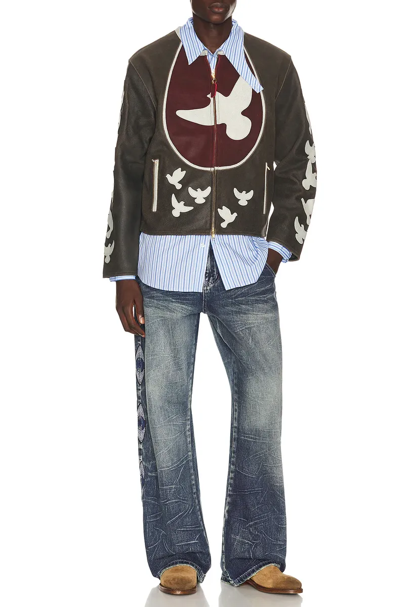 KidSuper Doves Distressed Leather Moto Jacket | Thumbnail 4 KidSuper Doves Distressed Leather Moto Jacket | Thumbnail 4