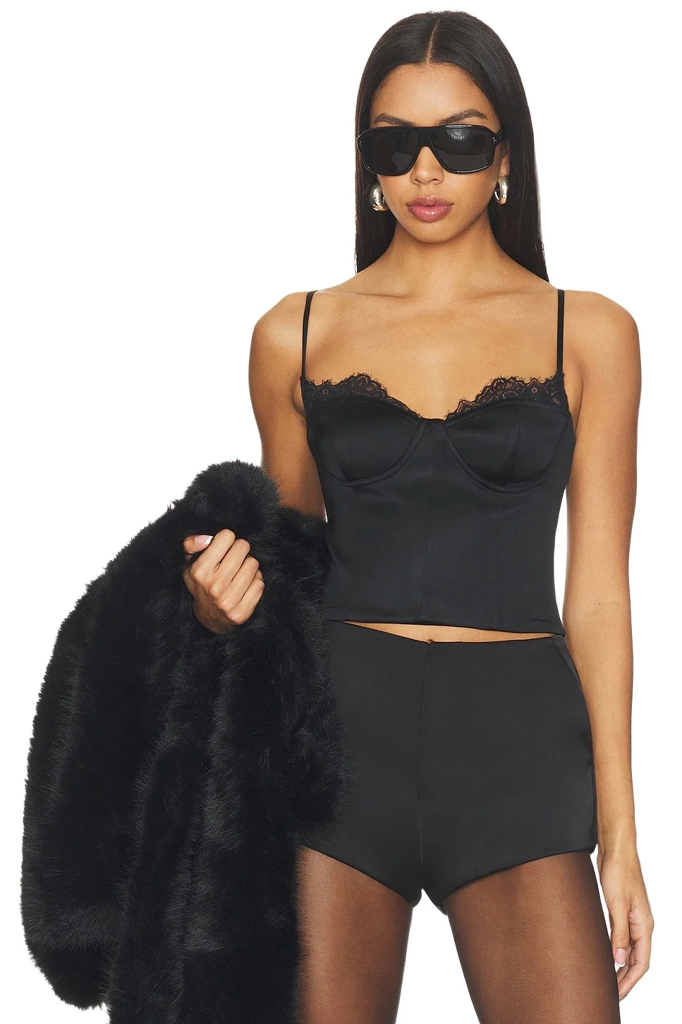 Alice + Olivia Alice + Olivia Nila Cutaway Lace Seamed Corset Top