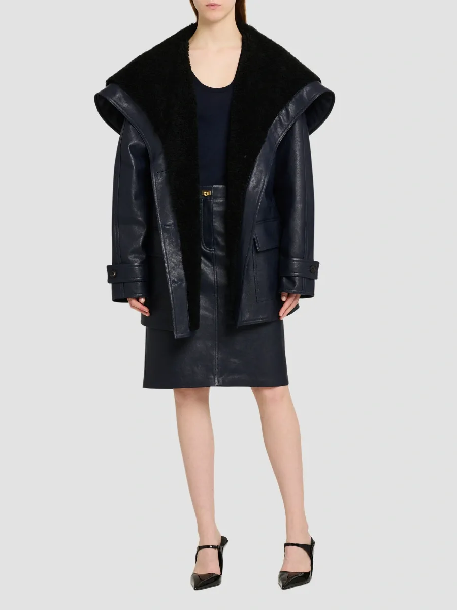 Ferragamo Women's Leather & Shearling Caban Coat | Thumbnail 2 Ferragamo Women's Leather & Shearling Caban Coat | Thumbnail 2