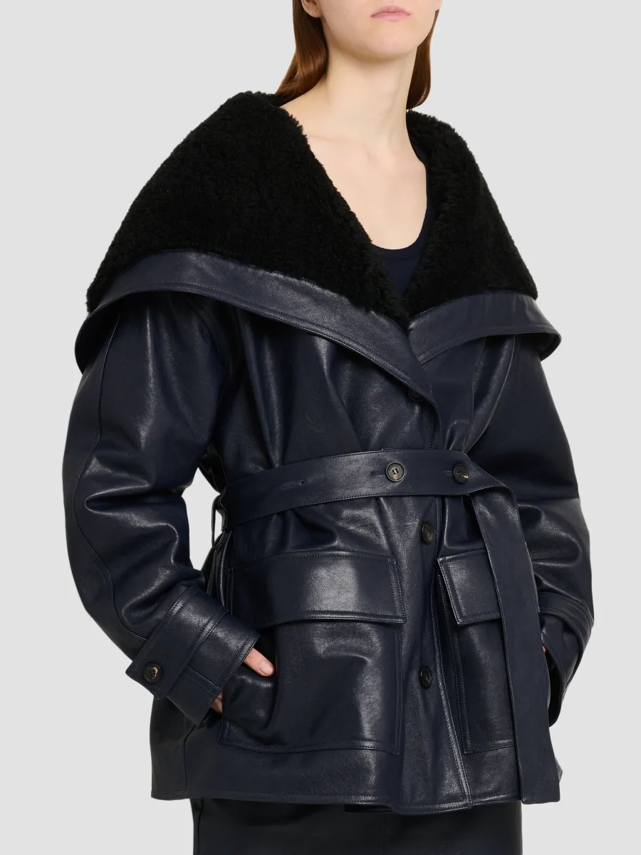Ferragamo Women's Leather & Shearling Caban Coat | Thumbnail 4 Ferragamo Women's Leather & Shearling Caban Coat | Thumbnail 4
