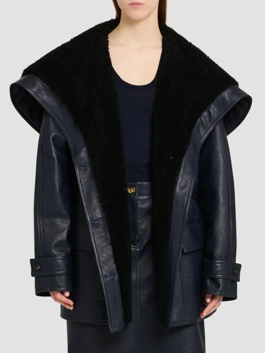 Ferragamo Women's Leather & Shearling Caban Coat | Thumbnail 6 Ferragamo Women's Leather & Shearling Caban Coat | Thumbnail 6