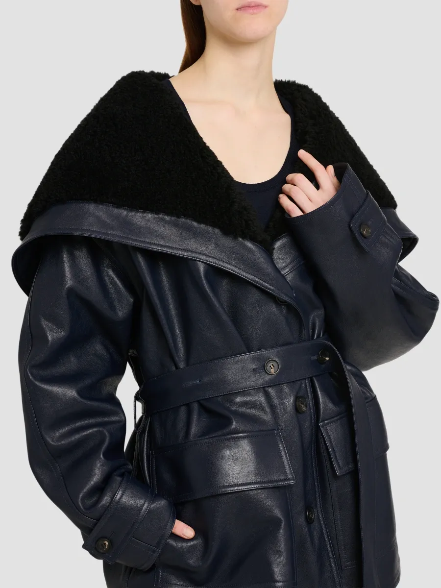 Ferragamo Women's Leather & Shearling Caban Coat | Thumbnail 7 Ferragamo Women's Leather & Shearling Caban Coat | Thumbnail 7
