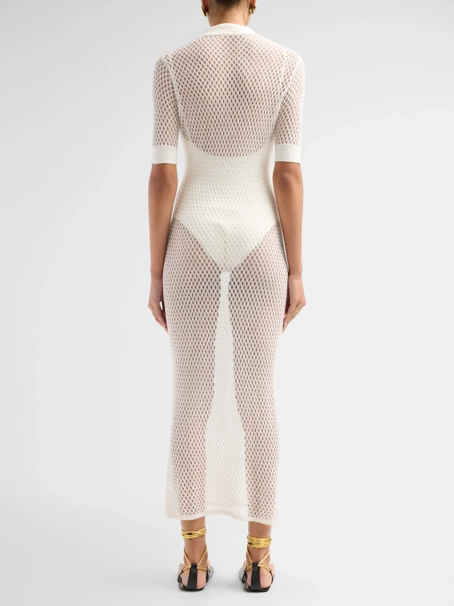 Kiki de Montparnasse Women's High Summer Silk Crochet Polo Dress | Thumbnail 3 Kiki de Montparnasse Women's High Summer Silk Crochet Polo Dress | Thumbnail 3
