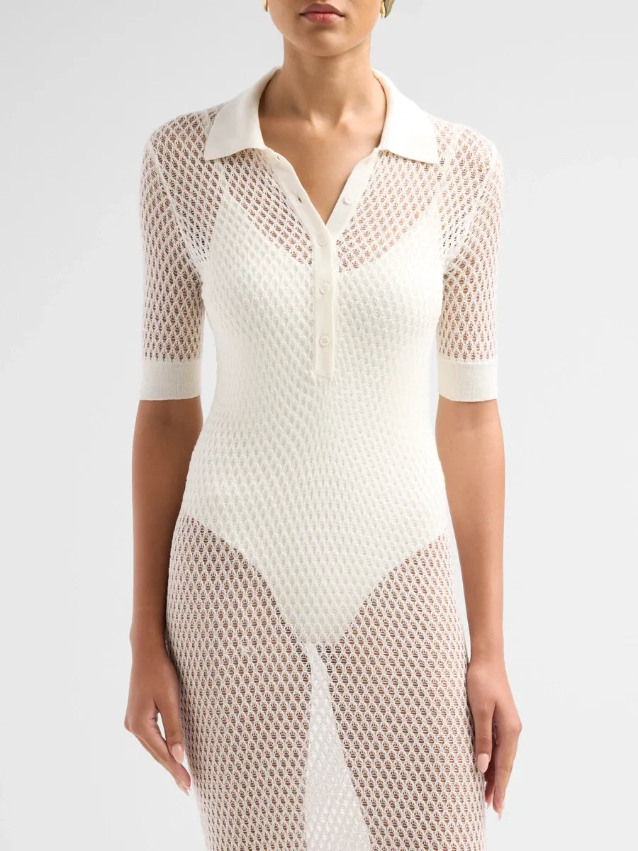 Kiki de Montparnasse Women's High Summer Silk Crochet Polo Dress | Thumbnail 4 Kiki de Montparnasse Women's High Summer Silk Crochet Polo Dress | Thumbnail 4