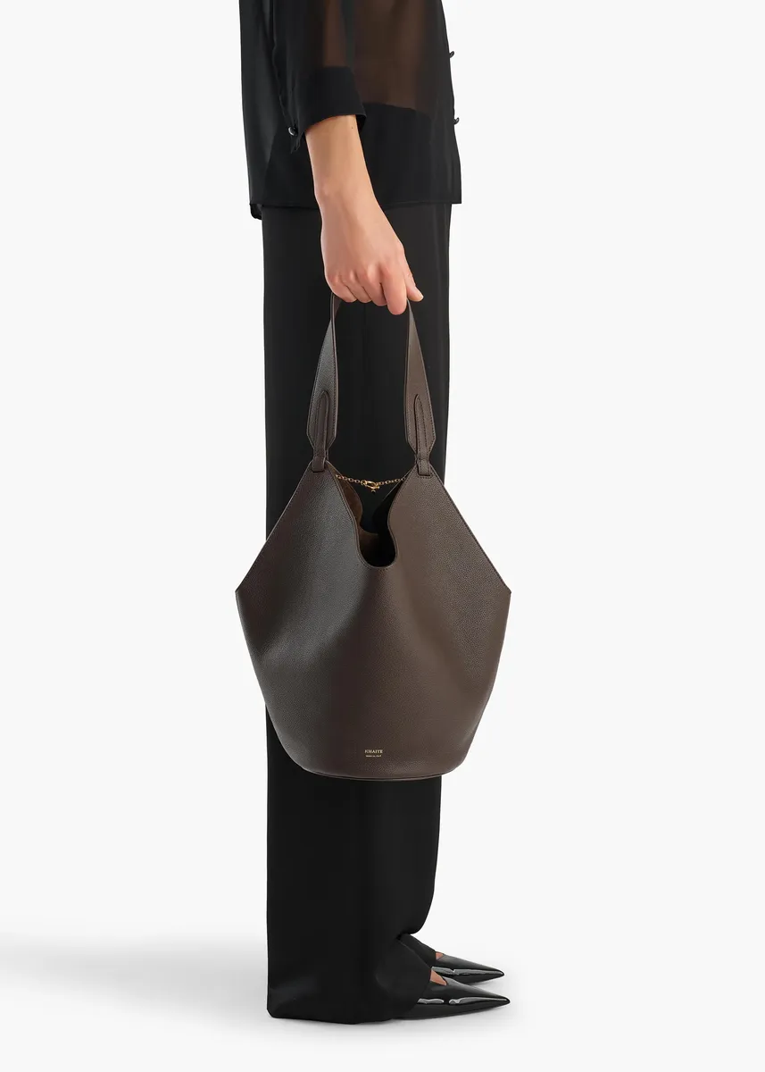 Khaite Small Lotus Tote In Espresso Pebbled Leather | Thumbnail 2