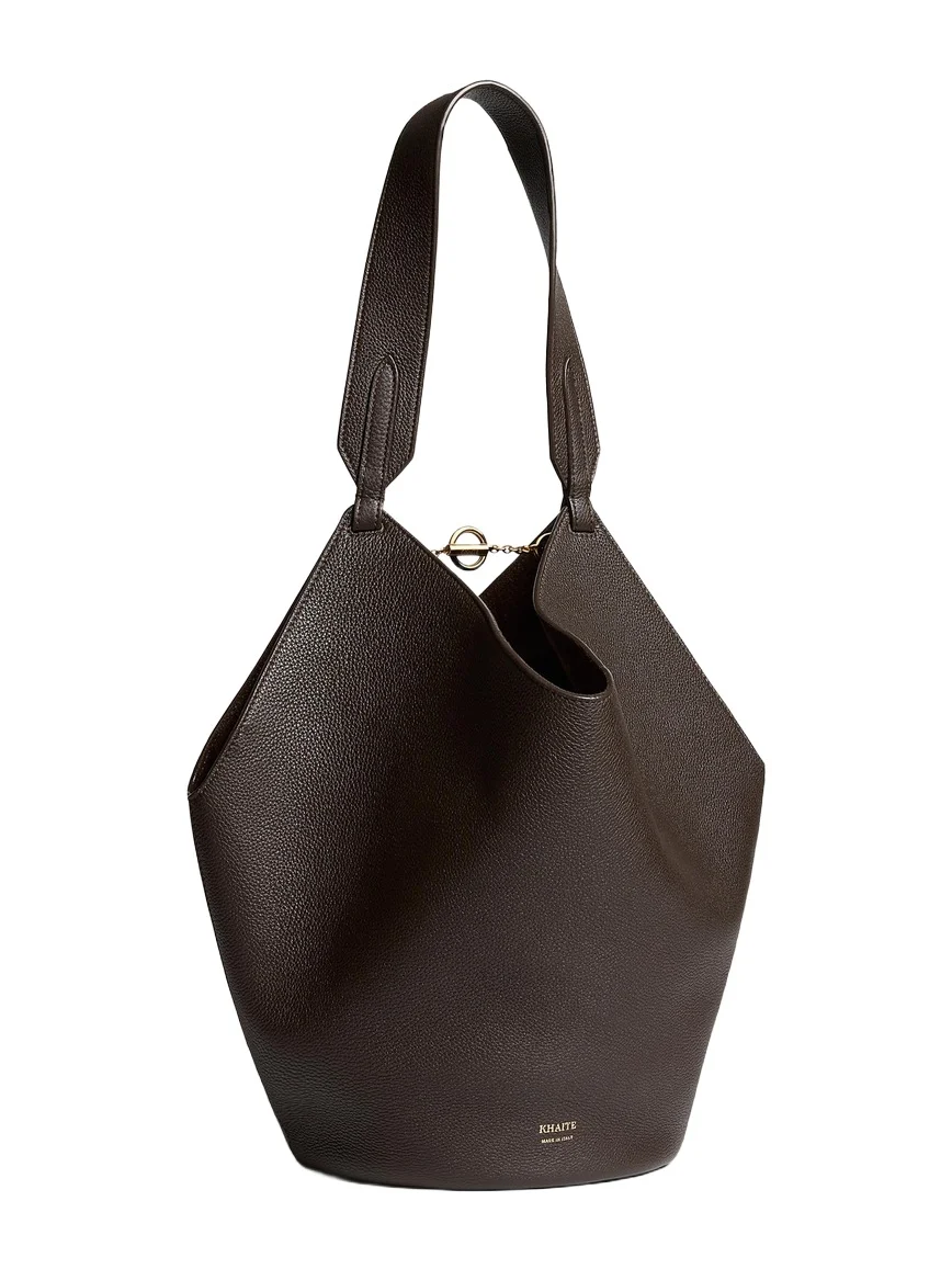 Small Lotus Tote In Espresso Pebbled Leather Small Lotus Tote In Espresso Pebbled Leather