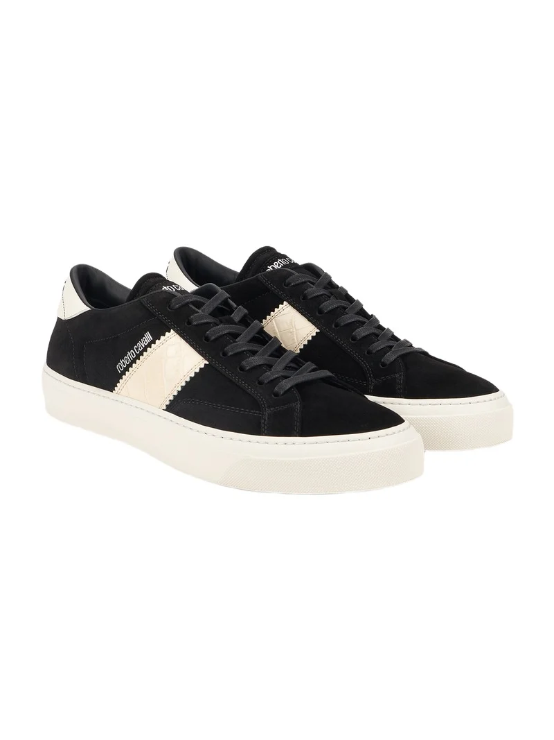 Roberto Cavalli Black Sneakers With Ivory Side Band