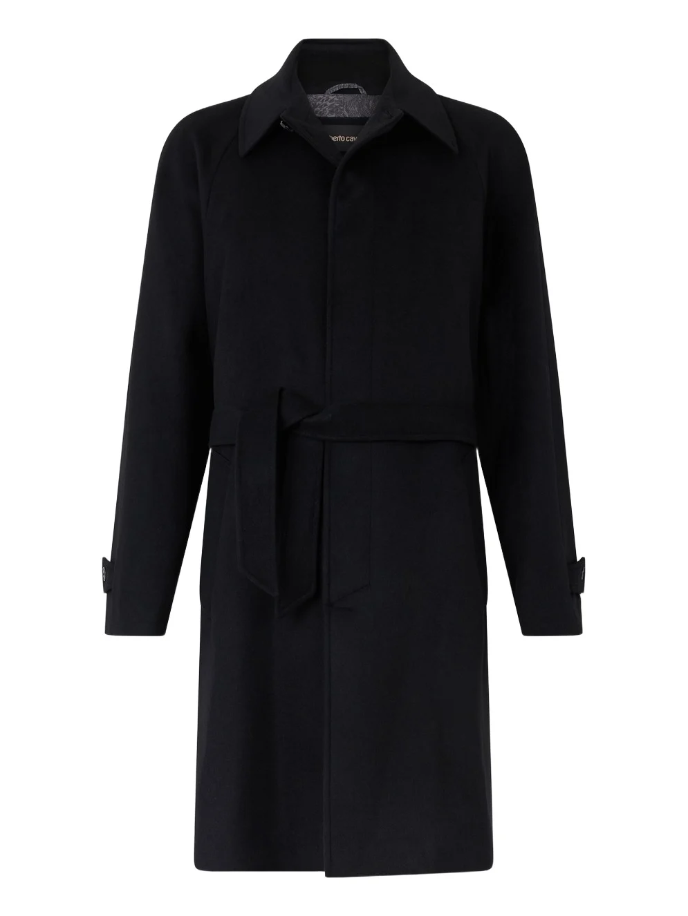 Roberto Cavalli Black Belted Coat With Raglan Sleeves