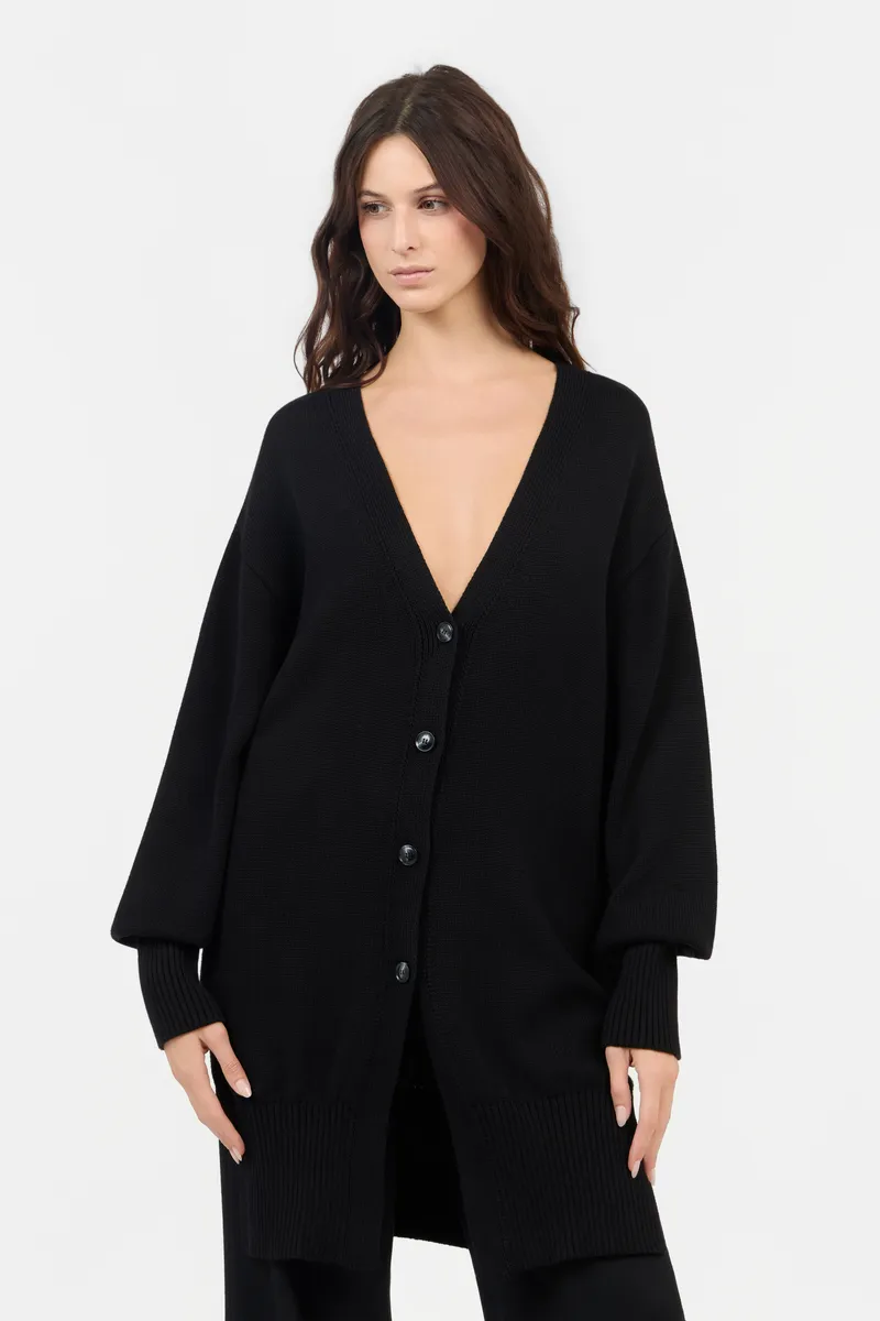 Roberto Cavalli Black Long Cardigan With Button | Thumbnail 2 Roberto Cavalli Black Long Cardigan With Button | Thumbnail 2