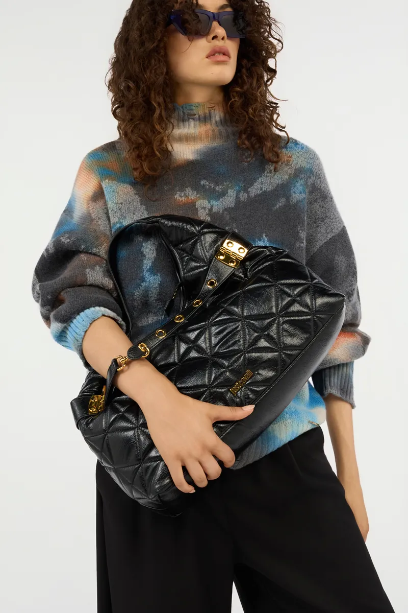 Roberto Cavalli Black Quilted Shoulder Bag With Buckles | Thumbnail 2 Roberto Cavalli Black Quilted Shoulder Bag With Buckles | Thumbnail 2
