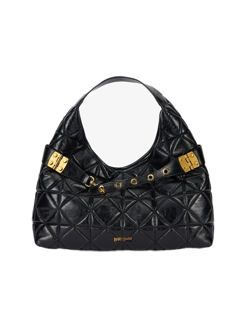 Black Quilted Shoulder Bag With Buckles Black Quilted Shoulder Bag With Buckles