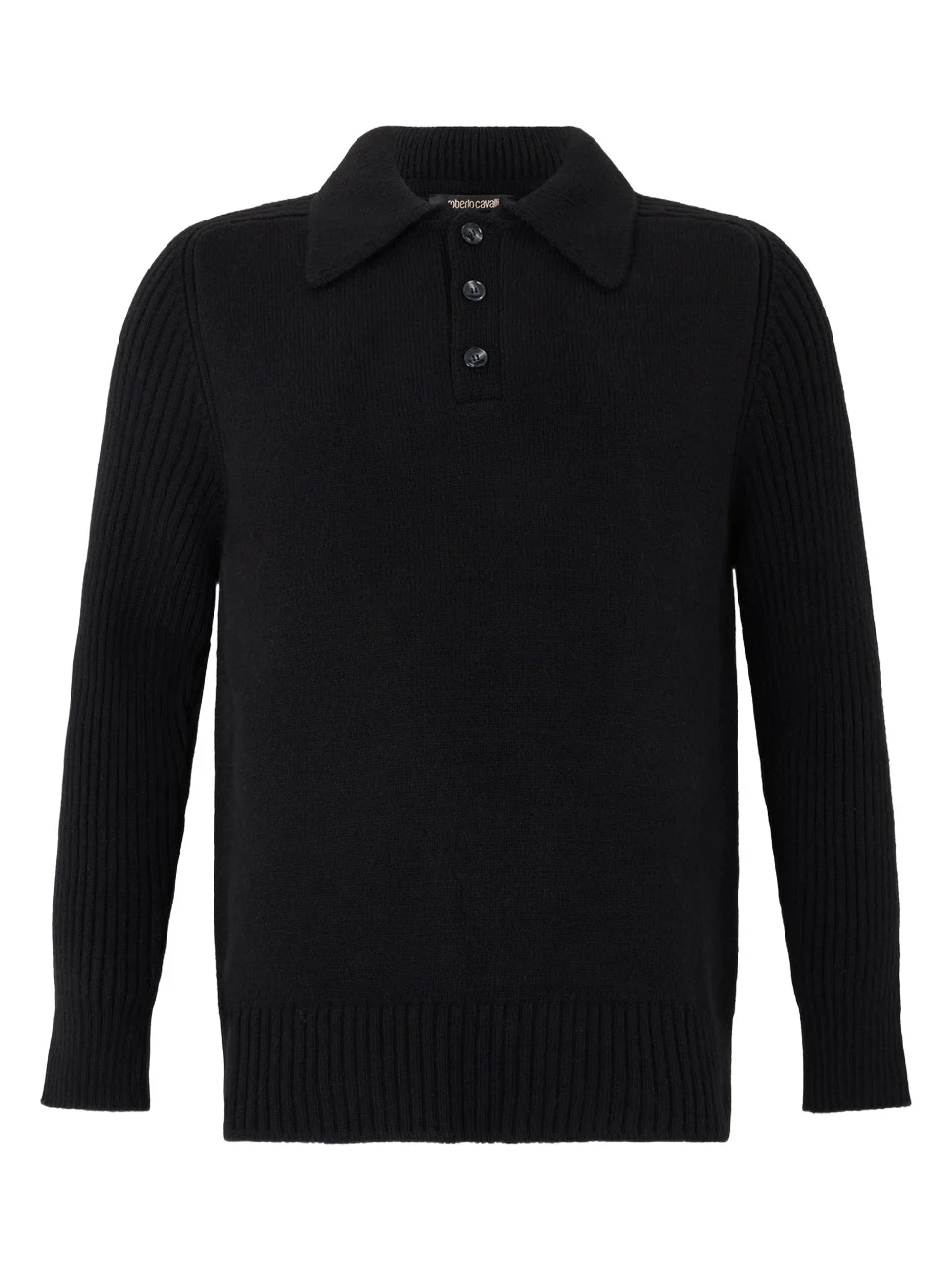 Roberto Cavalli Black Polo Sweater With Ribbed Sleeves