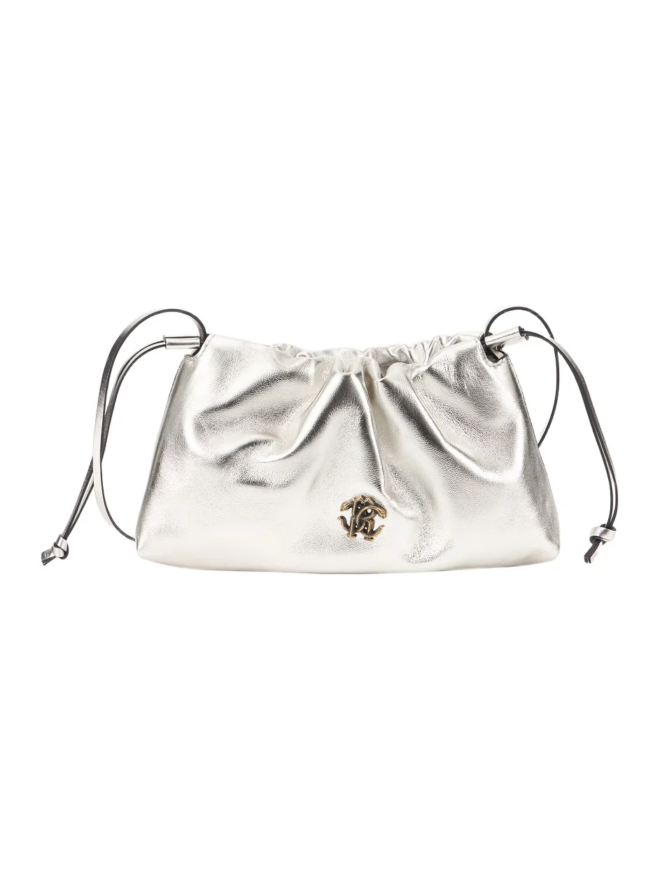 Roberto Cavalli Silver Drawstring Shoulder Bag With RC Monogram