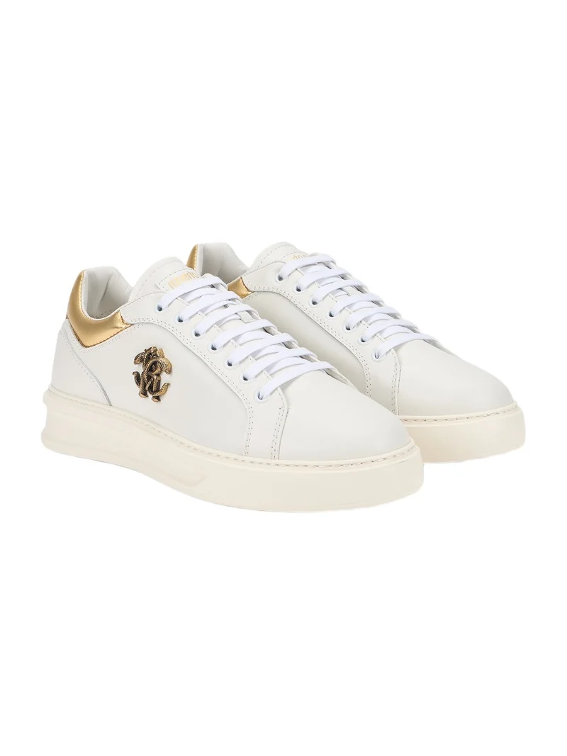 Roberto Cavalli White Sneakers With Gold-Tone RC Monogram