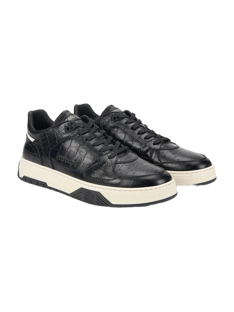 Roberto Cavalli Black Croc-Effect Sneakers