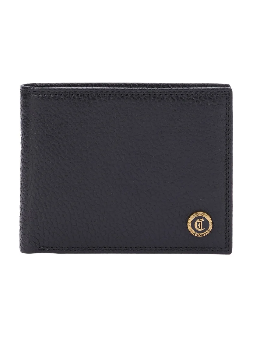 Black Leather Bifold Wallet with Logo