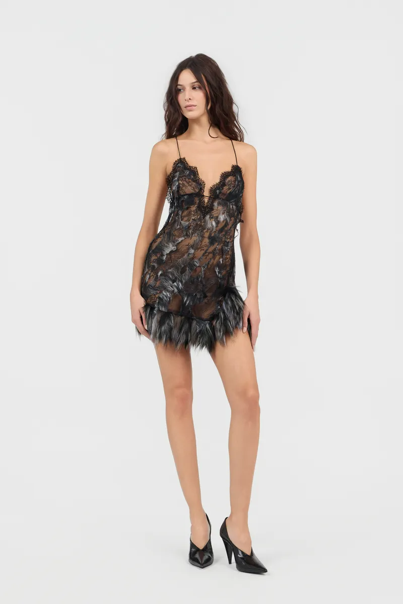 Roberto Cavalli Mini Dress With Fur Print On Destroyed-Effect Lace | Thumbnail 6 Roberto Cavalli Mini Dress With Fur Print On Destroyed-Effect Lace | Thumbnail 6