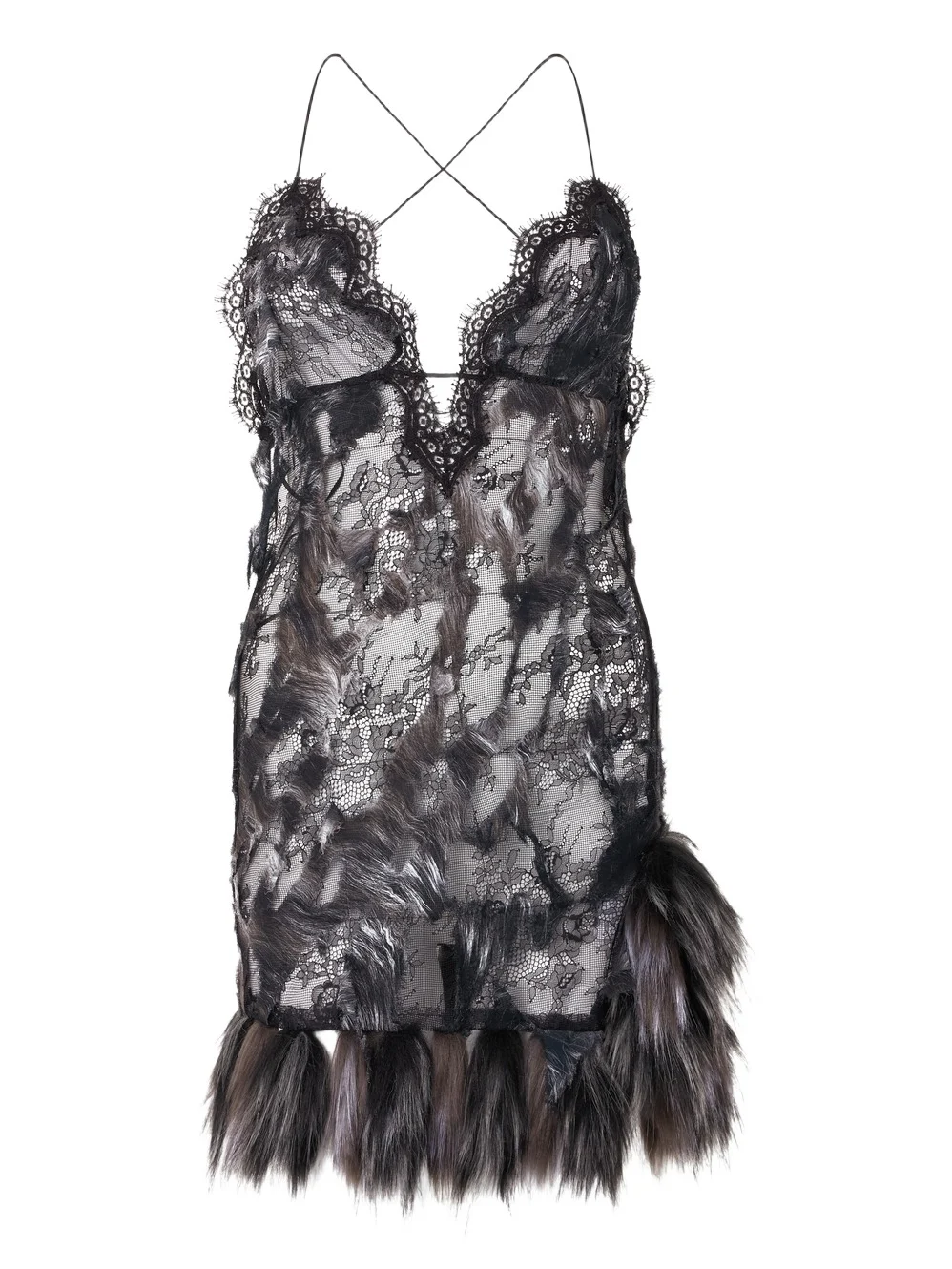 Roberto Cavalli Mini Dress With Fur Print On Destroyed-Effect Lace