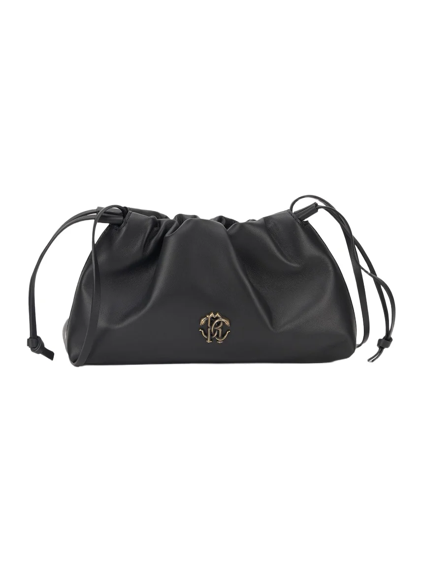 Black Drawstring Shoulder Bag With RC Monogram Black Drawstring Shoulder Bag With RC Monogram