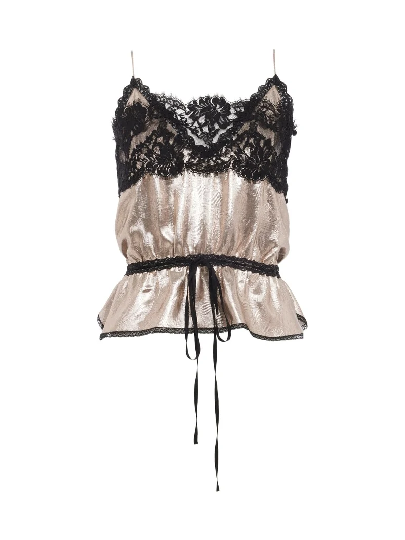 Camisole top in silk lamé & lace Camisole top in silk lamé & lace