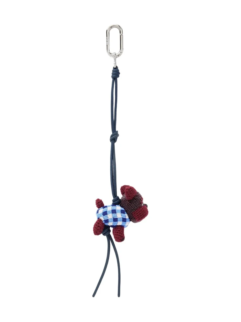 Loewe + Cosima Von Bonin Bulldog Leather-trimmed Bead-embellished Crochet-knit Bag Charm