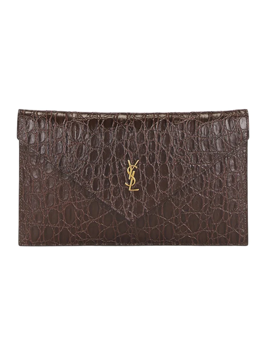 Cuir Effect Croco Naturel Pouch