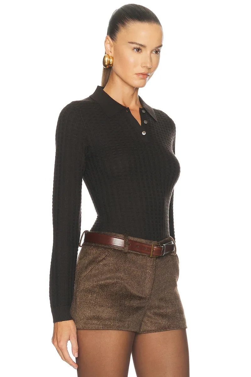 Guest In Residence Long Sleeve Shrunken Waffle Polo Top | Thumbnail 2 Guest In Residence Long Sleeve Shrunken Waffle Polo Top | Thumbnail 2