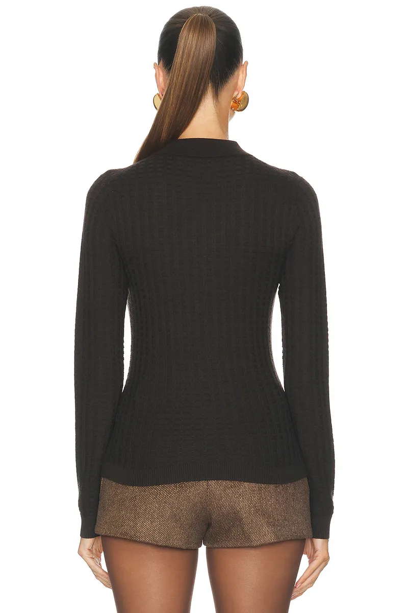 Guest In Residence Long Sleeve Shrunken Waffle Polo Top | Thumbnail 3 Guest In Residence Long Sleeve Shrunken Waffle Polo Top | Thumbnail 3