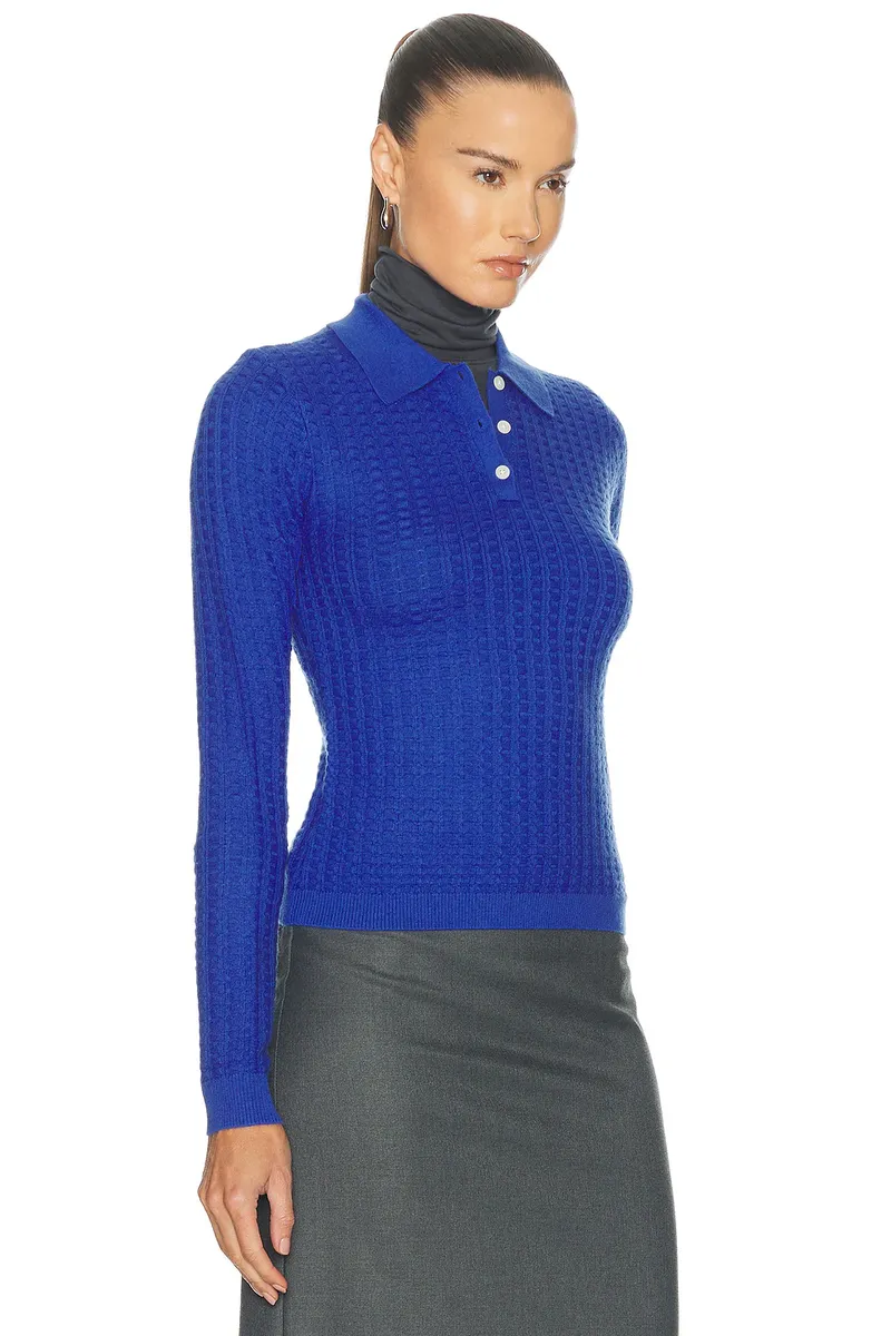 Guest In Residence Long Sleeve Shrunken Waffle Polo Top | Thumbnail 2 Guest In Residence Long Sleeve Shrunken Waffle Polo Top | Thumbnail 2