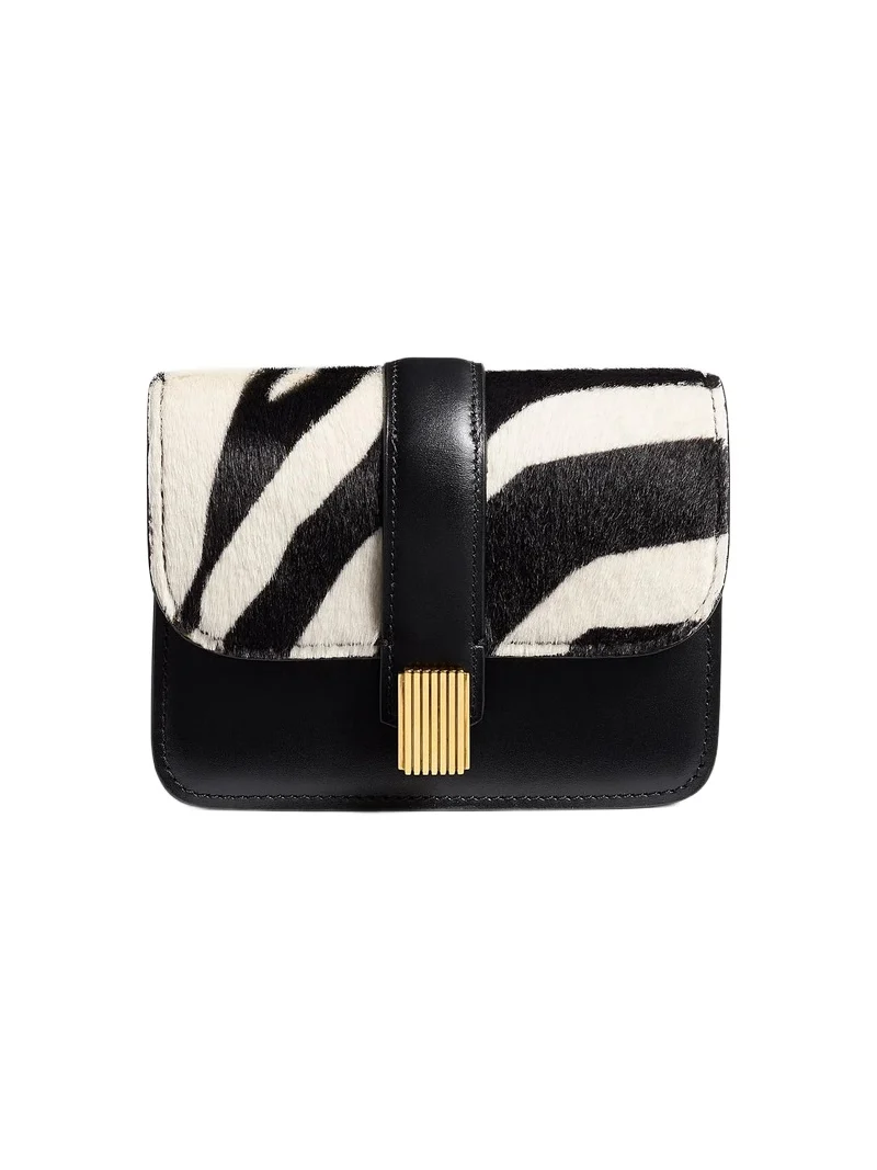 Khaite Blake Nano Bag In Zebra Print Haircalf And Black Leather