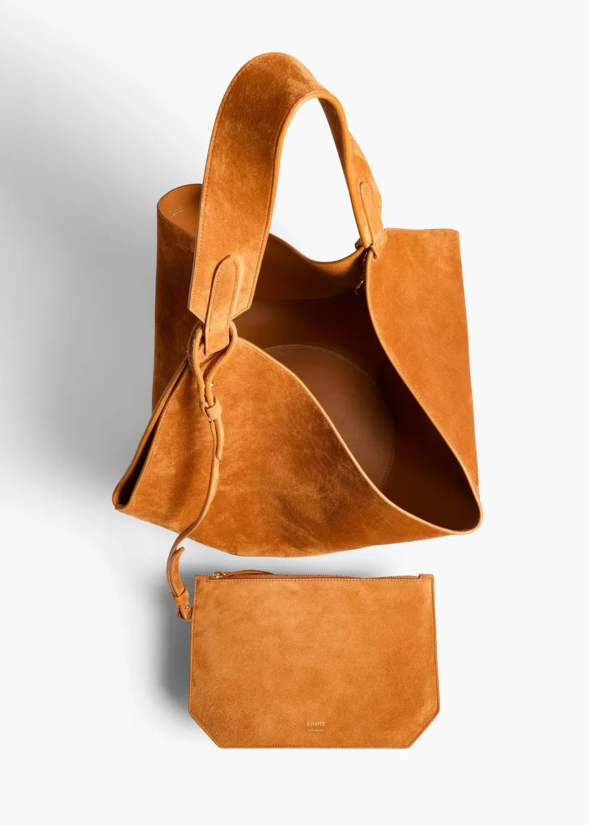 Khaite Medium Lotus Tote In Tan Suede | Thumbnail 3
