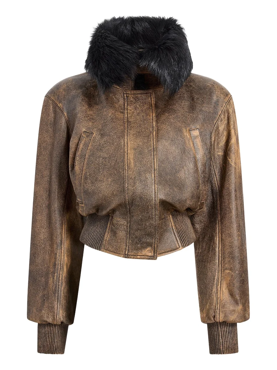 Khaite Rocco Jacket In Dark Brown Leather With Dark Brown Shearling