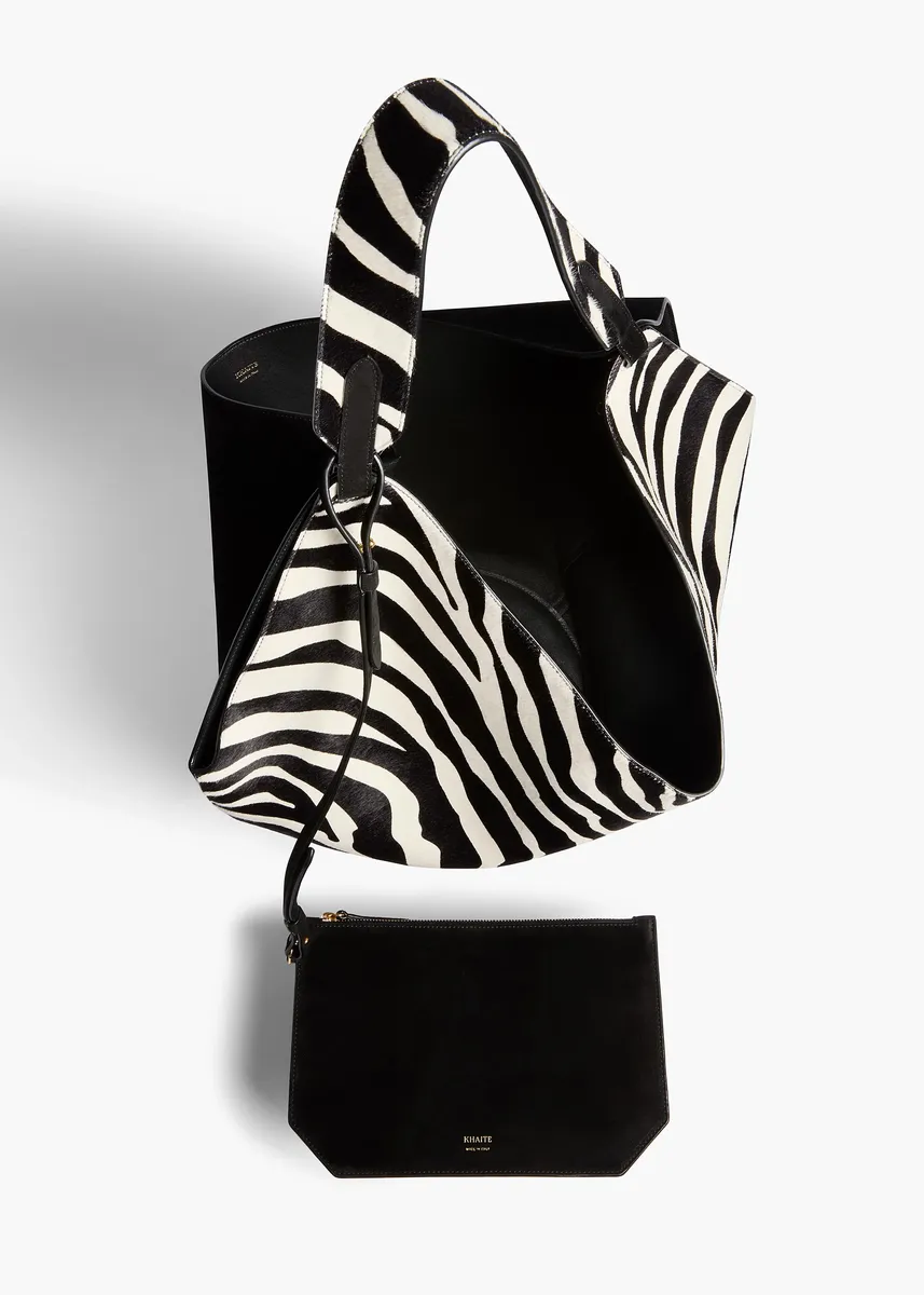 Khaite Medium Lotus Tote In Zebra Print Haircalf And Black Suede | Thumbnail 3 Khaite Medium Lotus Tote In Zebra Print Haircalf And Black Suede | Thumbnail 3