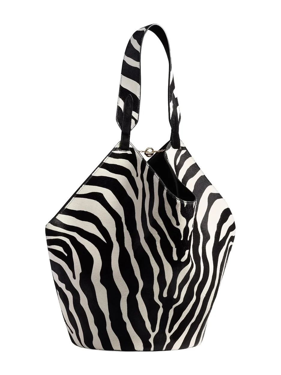 Medium Lotus Tote In Zebra Print Haircalf And Black Suede Medium Lotus Tote In Zebra Print Haircalf And Black Suede
