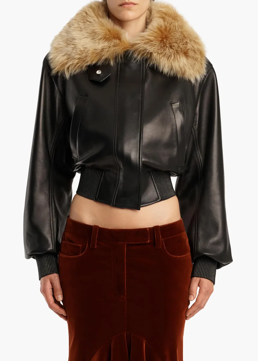 Khaite Rocco Jacket In Black Leather With Golden Rye Shearling | Thumbnail 3 Khaite Rocco Jacket In Black Leather With Golden Rye Shearling | Thumbnail 3